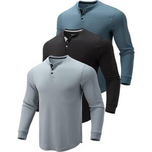 Thermal Waffle Knit Long Sleeve Henley 3 Pack Men